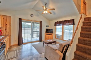 Open concept cabin with futon sofa