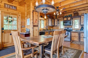 Enjoy the unique woodwork, warm décor, and modern amenities inside