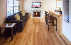 Electric fireplace with sitting area