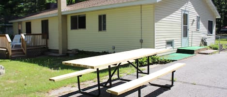 Picnic table, & fire pit area. 