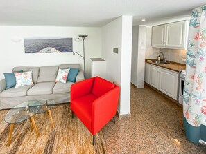 View from the living space towards kitchen area