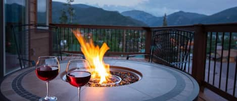 Deck view of lake, Grand Ave, and Mt Baldy