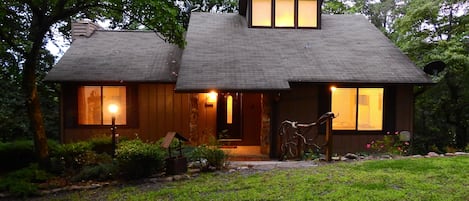 view of the lodge at dusk