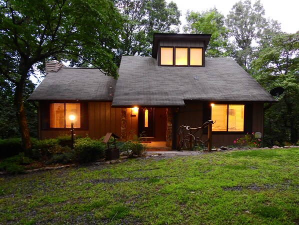 view of the lodge at dusk