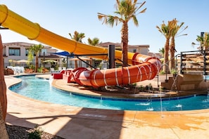 Water slide and lazy river at the resort pool