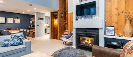 Turn the gas fireplace on for family game nights, movie nights, or apres ski