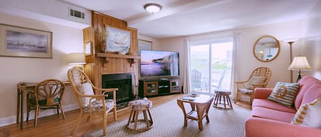 May 2022 - Livingroom with new 75" smart tv and new queen sleeper sofa