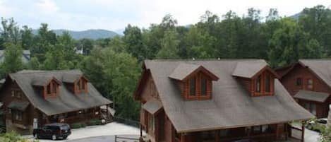 View of cabin and part of resort from the hill