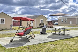 BBQ grill and picnic area.  Estonian and Fjord Suites in background.