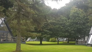 Lodges nestle within the trees