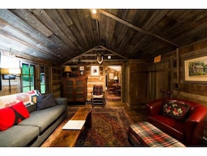 Cozy authentic split log cabin