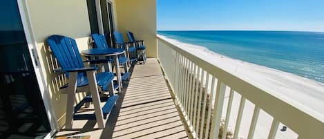 4 High back Balcony chairs make for comfortable beach viewing.
