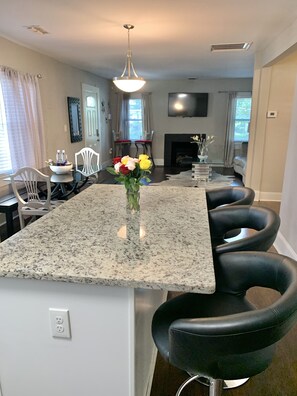 Open kitchen to living and dining space 