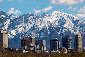 Beautiful Moutains and some of downtown Salt Lake City skyline