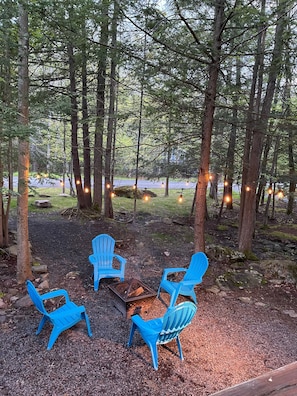 Firepit and Adirondack chairs