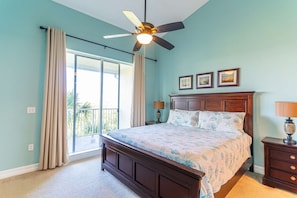 Upper Floor King Master Bedroom w/En-Suite Bath, Flat Screen TV and Inviting Balcony View