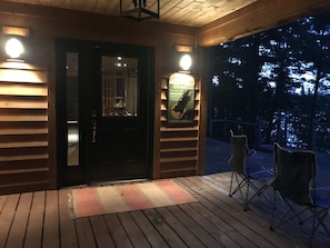 Covered area entrance on a roomy deck with AMAZING views