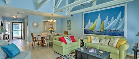 This beach-themed abode has all the comforts of home.