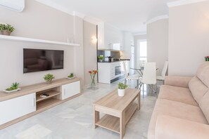 Modern living area with open kitchen