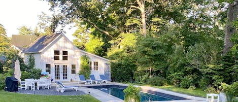 Pool and pool house garden view