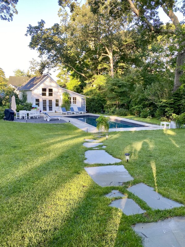 Pool and pool house garden view