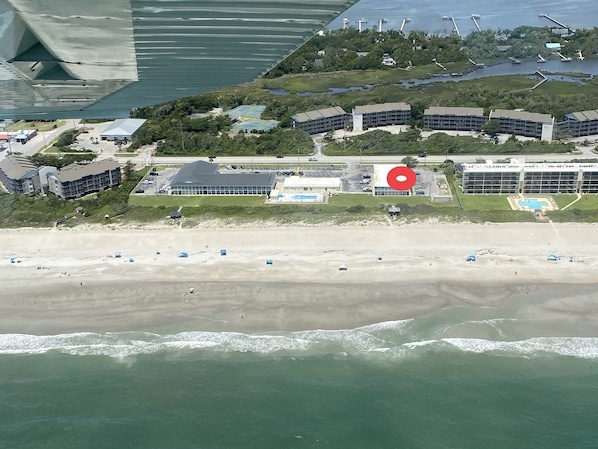 Aerial photo of distance between unit and beach.