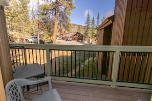 Mountain and treed view from the private deck.