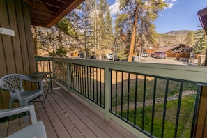 Mountain and treed view from the private deck.