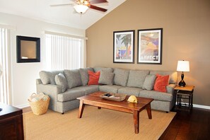 Open Living Room with brand new sleeper sofa (Queen-sized)