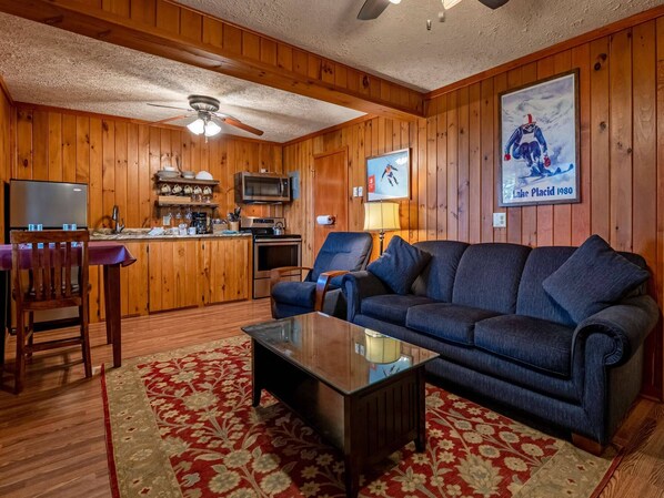 1 bedroom, 1 full bath:  Ski-In/Ski-Out with a wood fireplace.