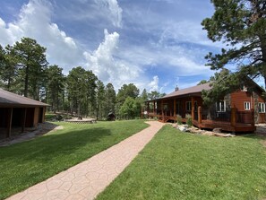 Awesome yard with firepit and water feature, great view of Terry Peak