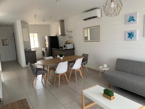 Living room, dining room and kitchen, with everything you need for your stay