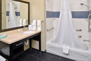 Get ready for your day in the lovely bathroom.