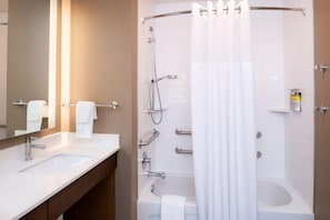 Get ready for your day in the lovely bathroom.