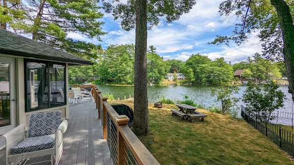 View of the back yard and lake