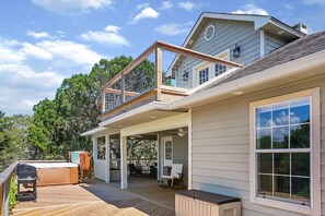 View of both decks on rear of house