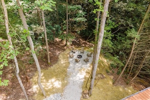 Drone image of the Firepit at Angel's View Cabin in Red River Gorge.