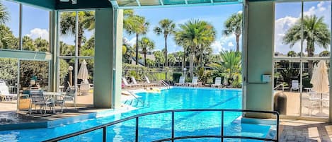 The large Clubhouse pool is heated in the winter.