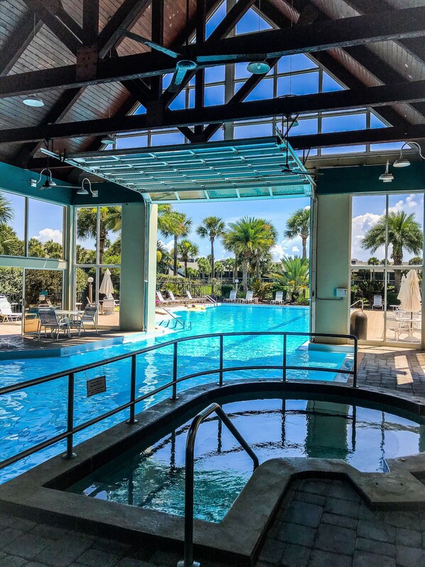 The large Clubhouse pool is heated in the winter.