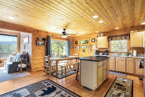 Kitchen and dining area, large dining table 