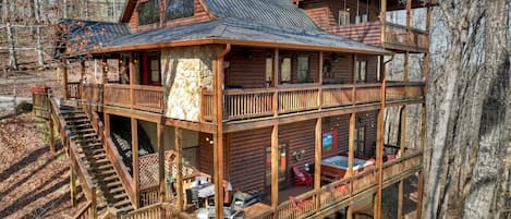 View of our home showing our amazing 3 story decks 