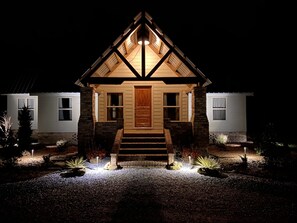 Nighttime view of front of house