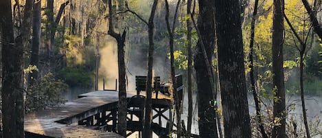 Mystical morning fog from walkway (dock has been updated with shades added)