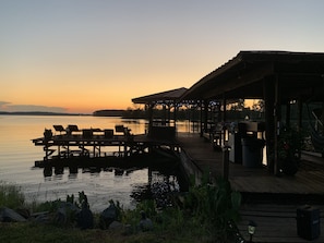 Boat  slip for guest use, electrical outlets, a concrete boat launch.