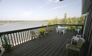 View from the main floor deck overlooking the lake.