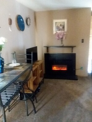 Fire place and dining table
