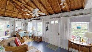Sitting area with dining area beyond
