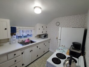 Fully equipped kitchen, microwave, electric stove/oven, toaster, dishes/pots/pan