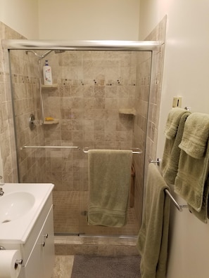Glass door roomy shower...room for 2