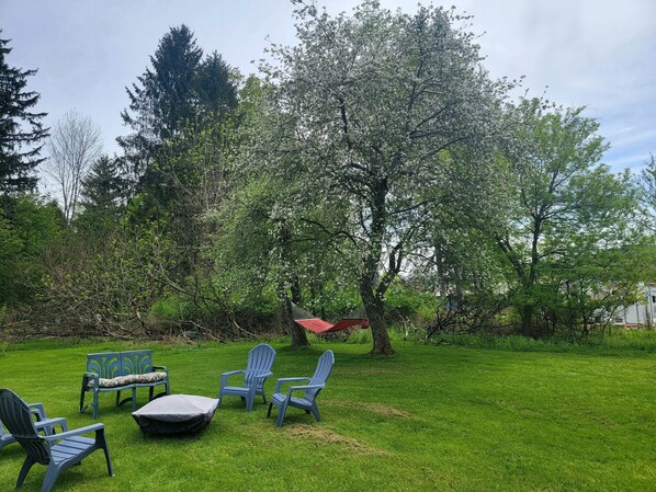 Backyard w/ firepit & hammock that may be shared if the camper is rented also